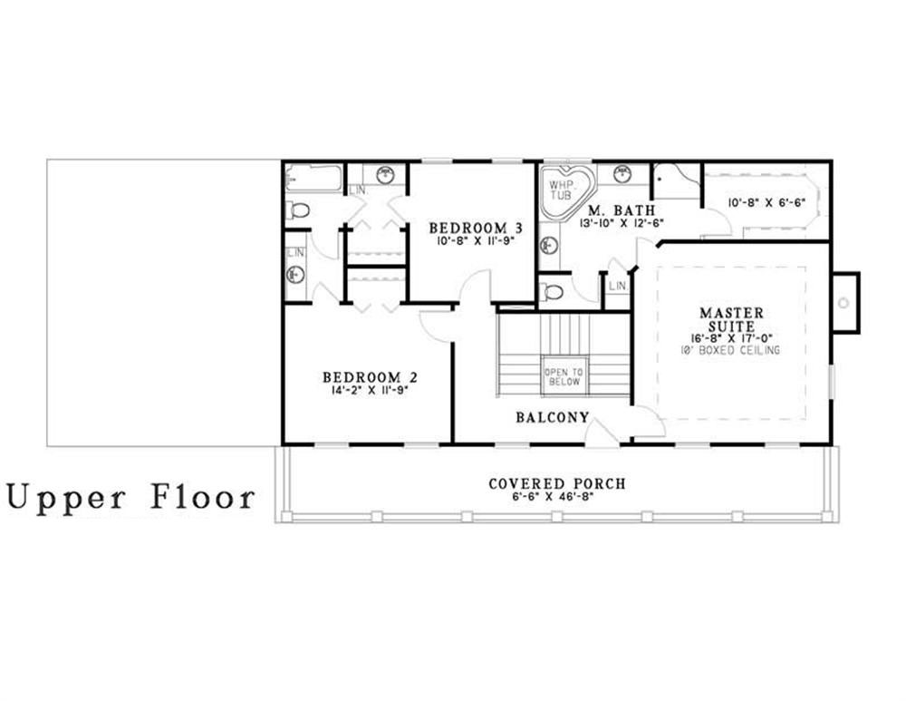 Floor Plan Second Story of Southern Plan #153-1642